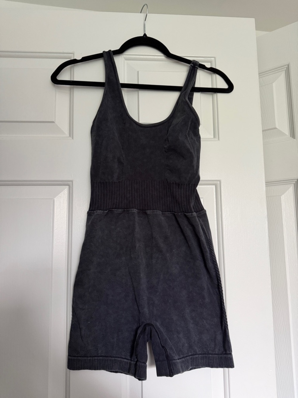 Zenana Outfitters Charcoal Gray Ribbed Waist Romper